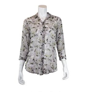 Semi Sheer button down Cabi grey floral blouse